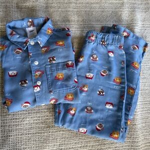 Lands End Blue Cat Print Kids Holiday Winter Pajamas